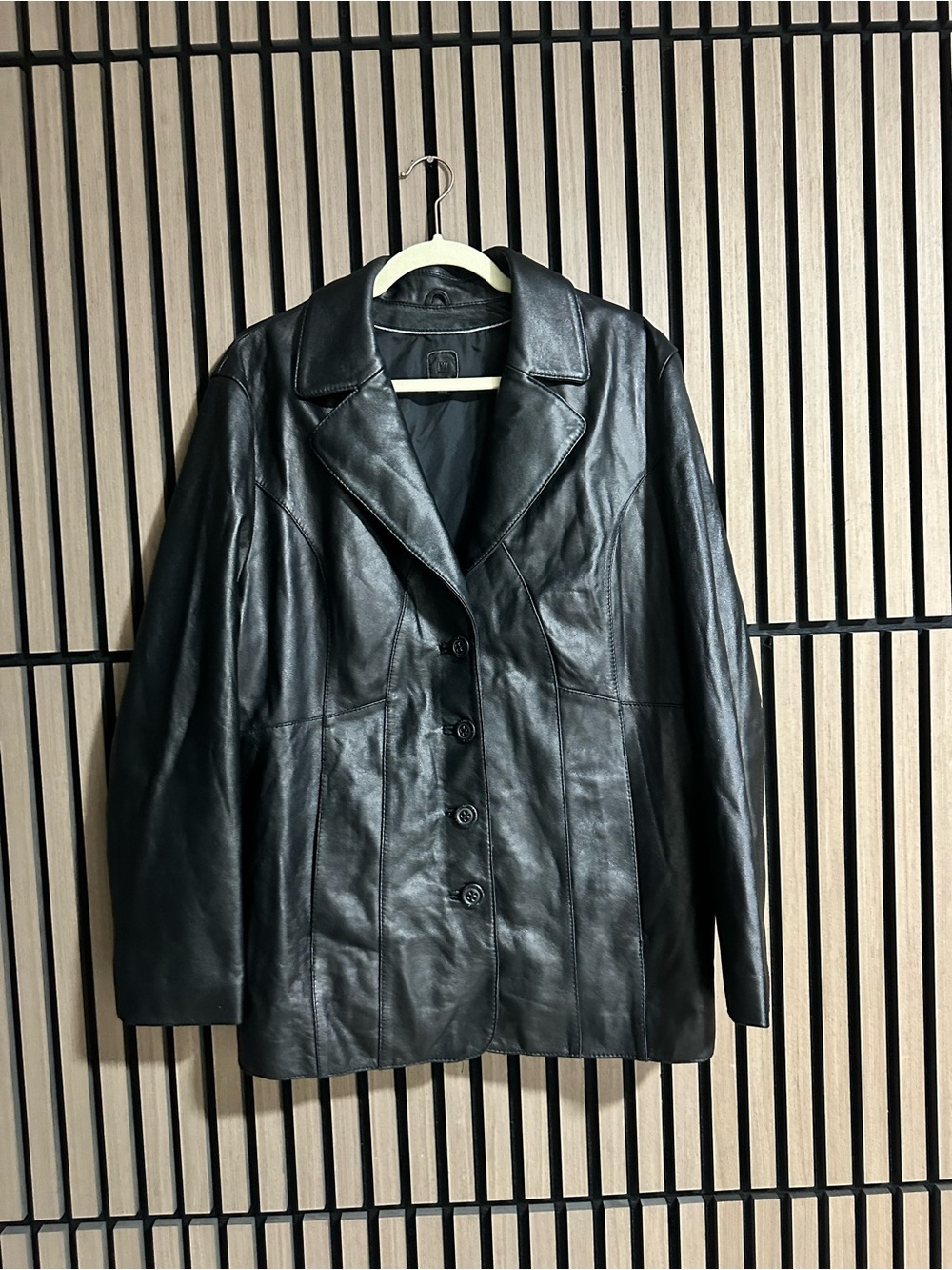 LW Wilsons Leather Classic Black Leather Button-Front Women's Jacket XL